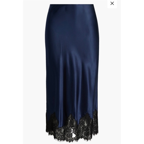 Reformation Dresses & Skirts - Reformation Carolina Lace Trim Silk Midi Skirt – Navy – Women's XL – NWT